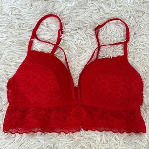 Victoria’s Secret Pink Red Lace Strappy Cross Front Bralette Size Small